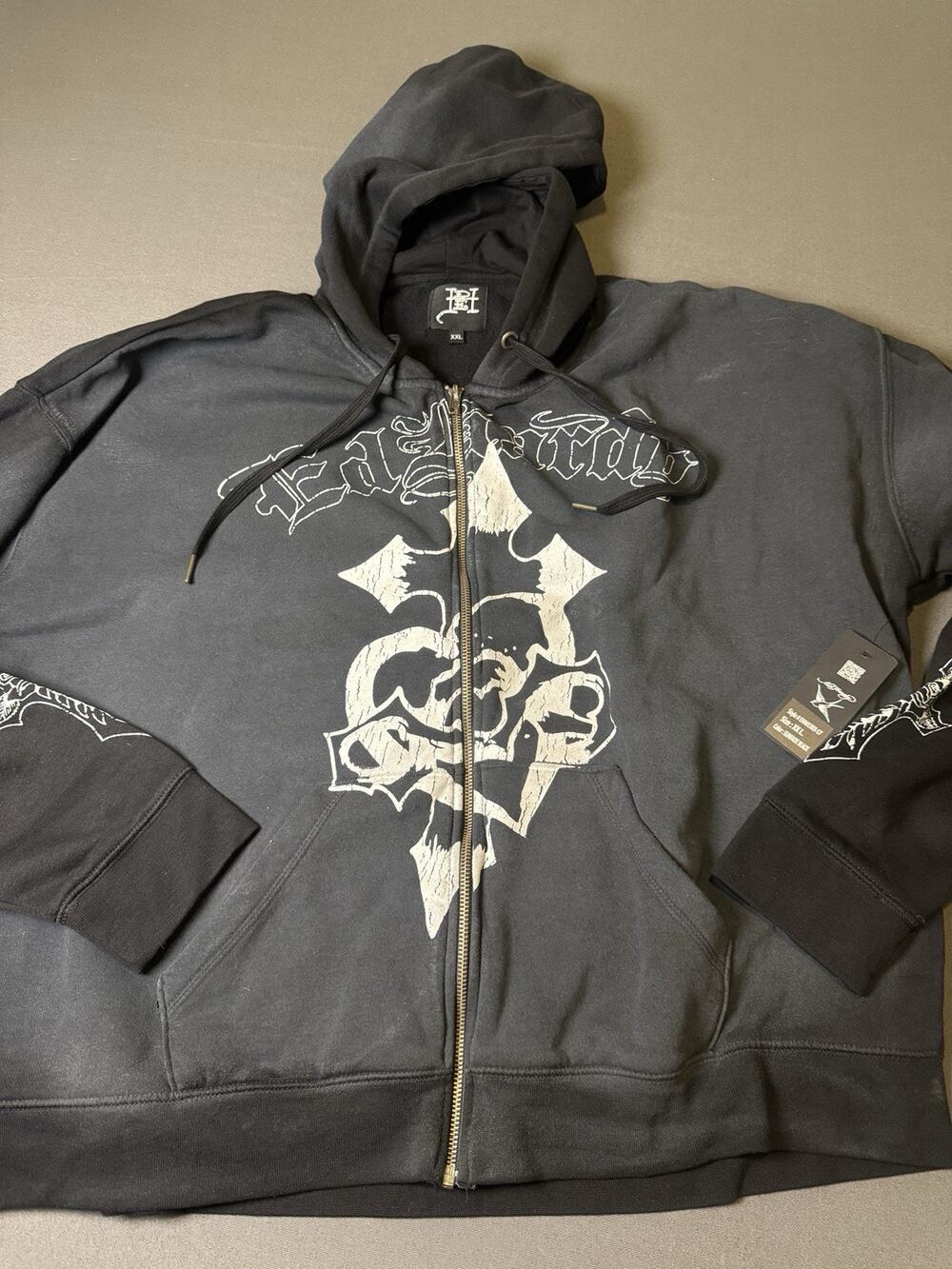 Ed Hardy XXL CROSS BOXY ZIP HOODIE, Color: Sunfaded Black, Style# EHM1303-17